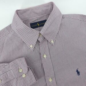 Ralph Lauren Dress Shirt Pink Check Mens 15.5 32/33 Long‎ Sleeve Button Up